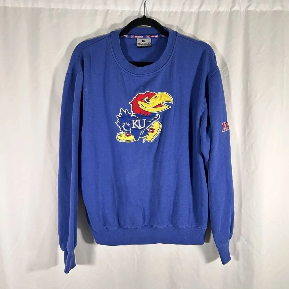 Kansas Jayhawks Sweater Men's Medium Blue Embroidered Colosseum Pullover